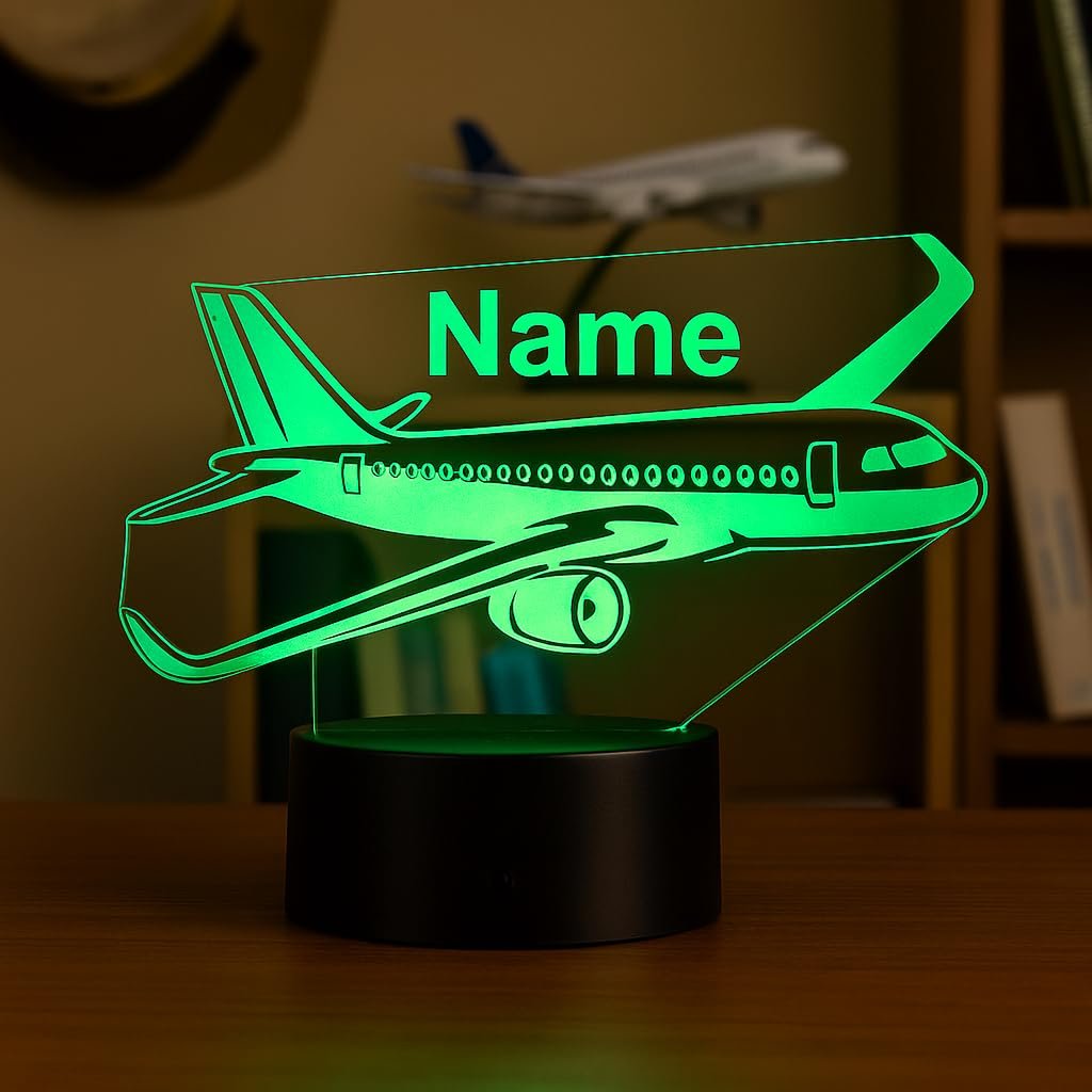 Ночник 3D Personalised Airplane Самолет LED с именем и изменением цвета, фото №3