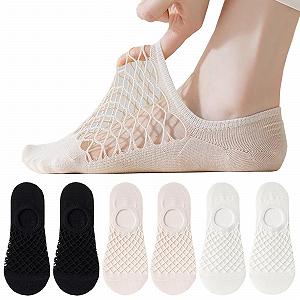 6 пар женских ультра дышащих подследников Невидимые носки, летние модные большие сетчатые низкие носки-следки Повседневные носки-лодочки с нескользящим силиконом, носки до щиколотки для лоферов и кроссовок - Фото 1