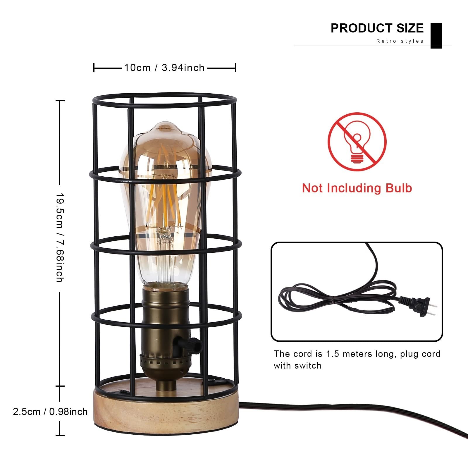 Настільна лампа SUNLLOK Вінтажна Дерево Метал Клітка E27 Чорна, фото №4