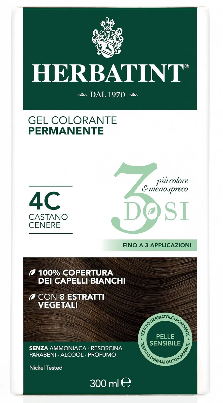 Фарба Herbatint Permanent Colour Gel / 3 шт / 300 мл / 4C Попелясто-Коричневий, фото №2 Фарба Herbatint Permanent Colour Gel / 3 шт / 300 мл / 4C Попелясто-Коричневий, фото №2