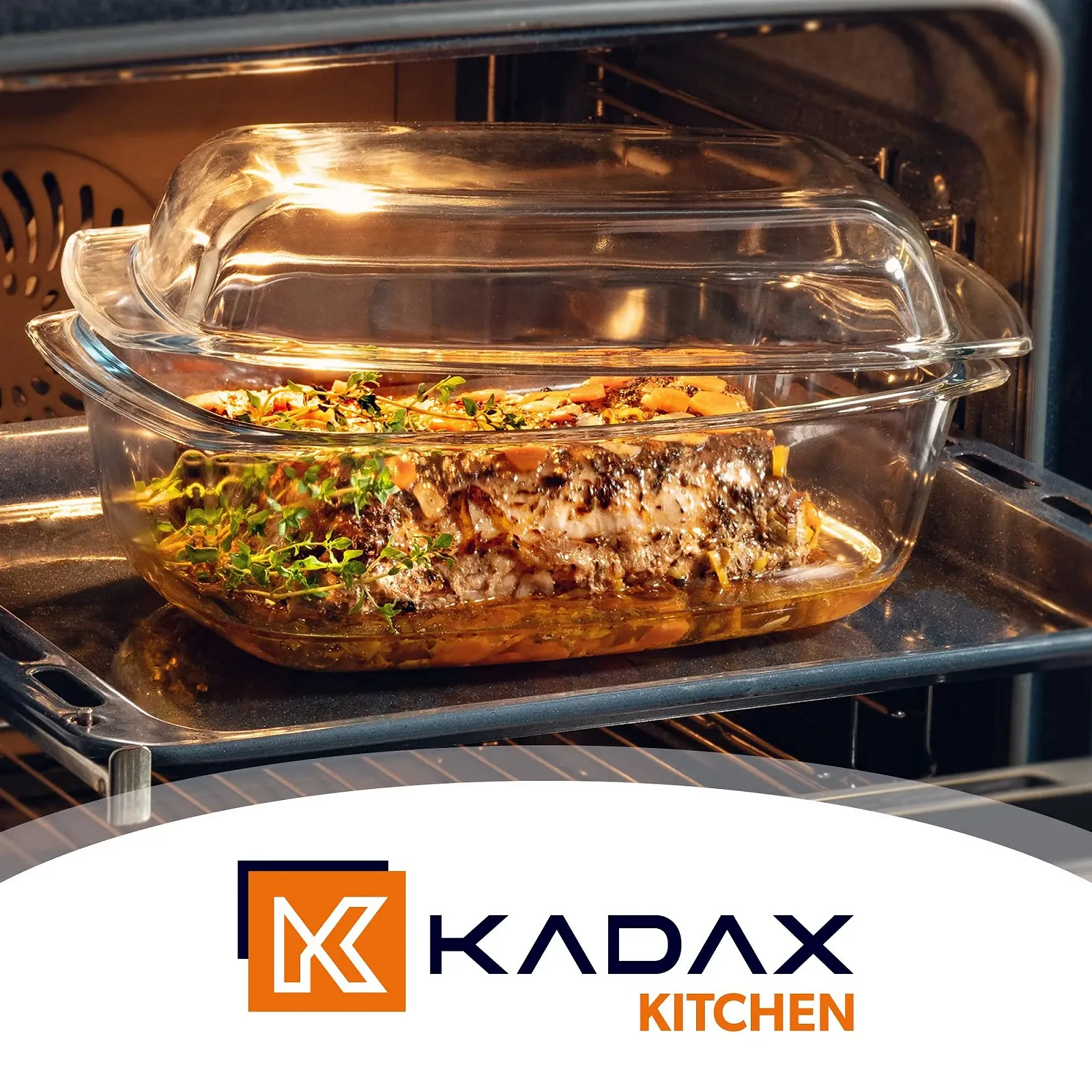 Форма для запікання KADAX з кришкою та ручками 5.1 л прямокутна скляна термостійка, фото №7