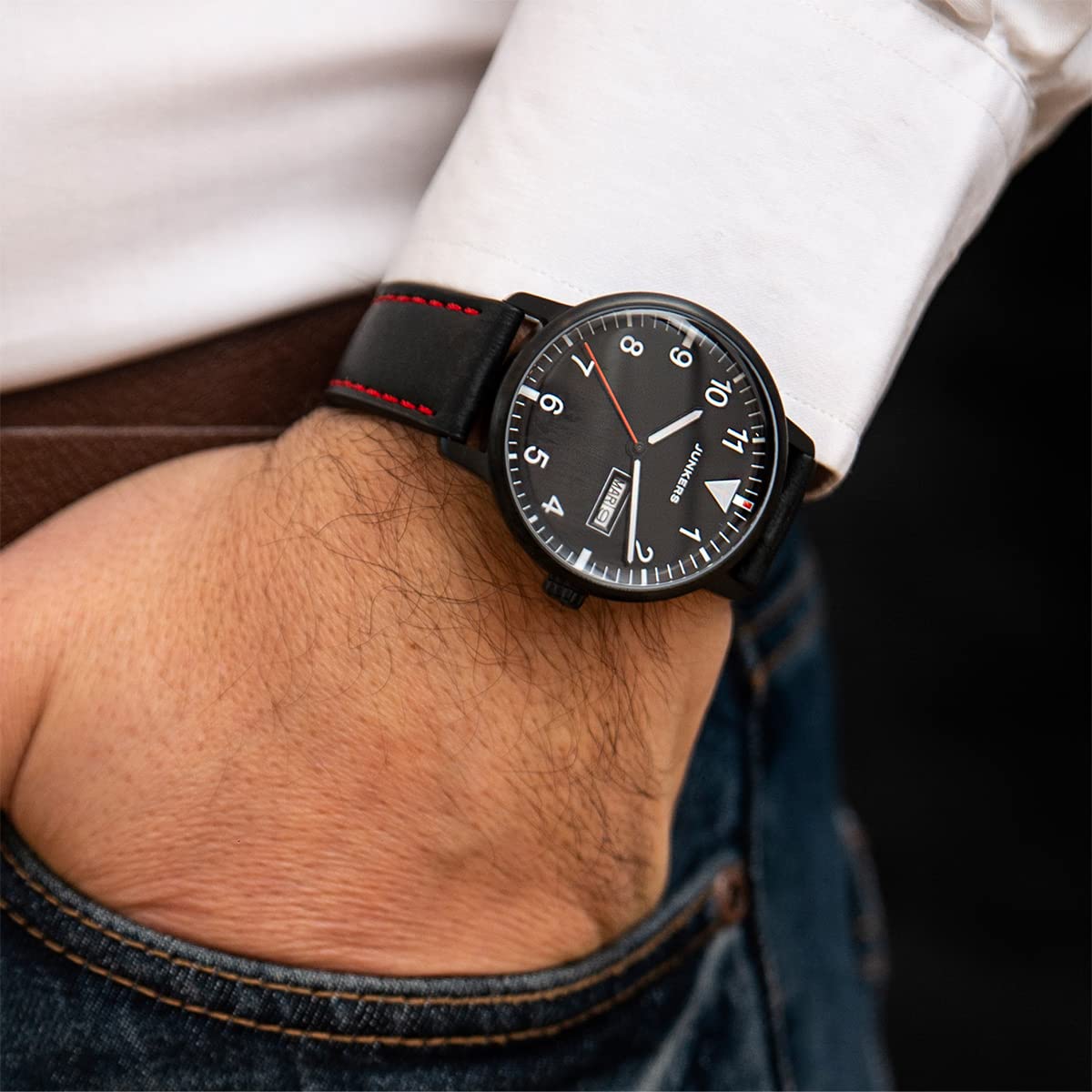 Годинник Junkers Eurasia 9.60.01.02 Чоловічий 40 мм Чорний Зроблено в Німеччині K1 Захисне скло Шкіряний ремінець чорний, фото №2