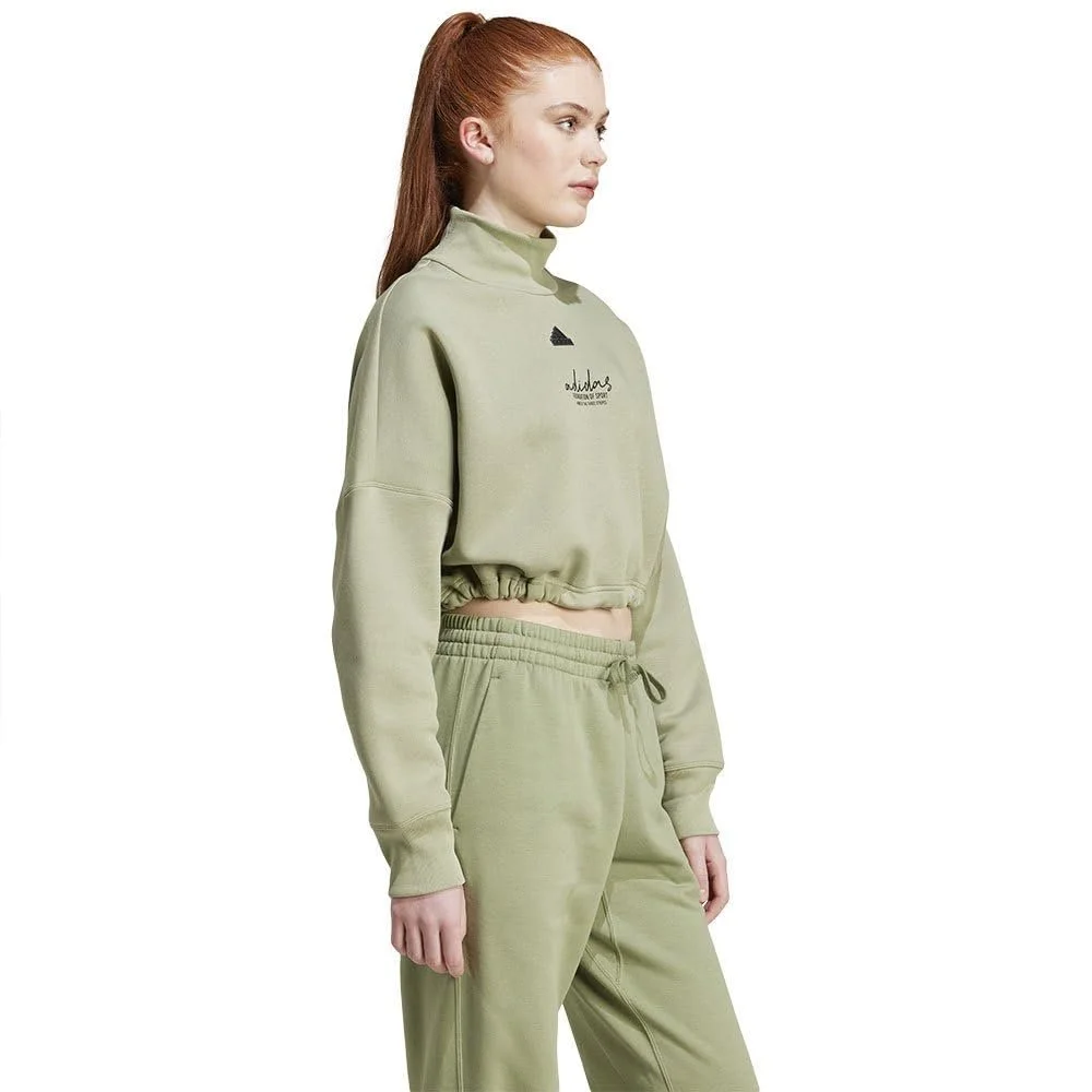 Женская Толстовка adidas Signature Graphic Embroidery Fleece Cropped с длинным рукавом, фото №4