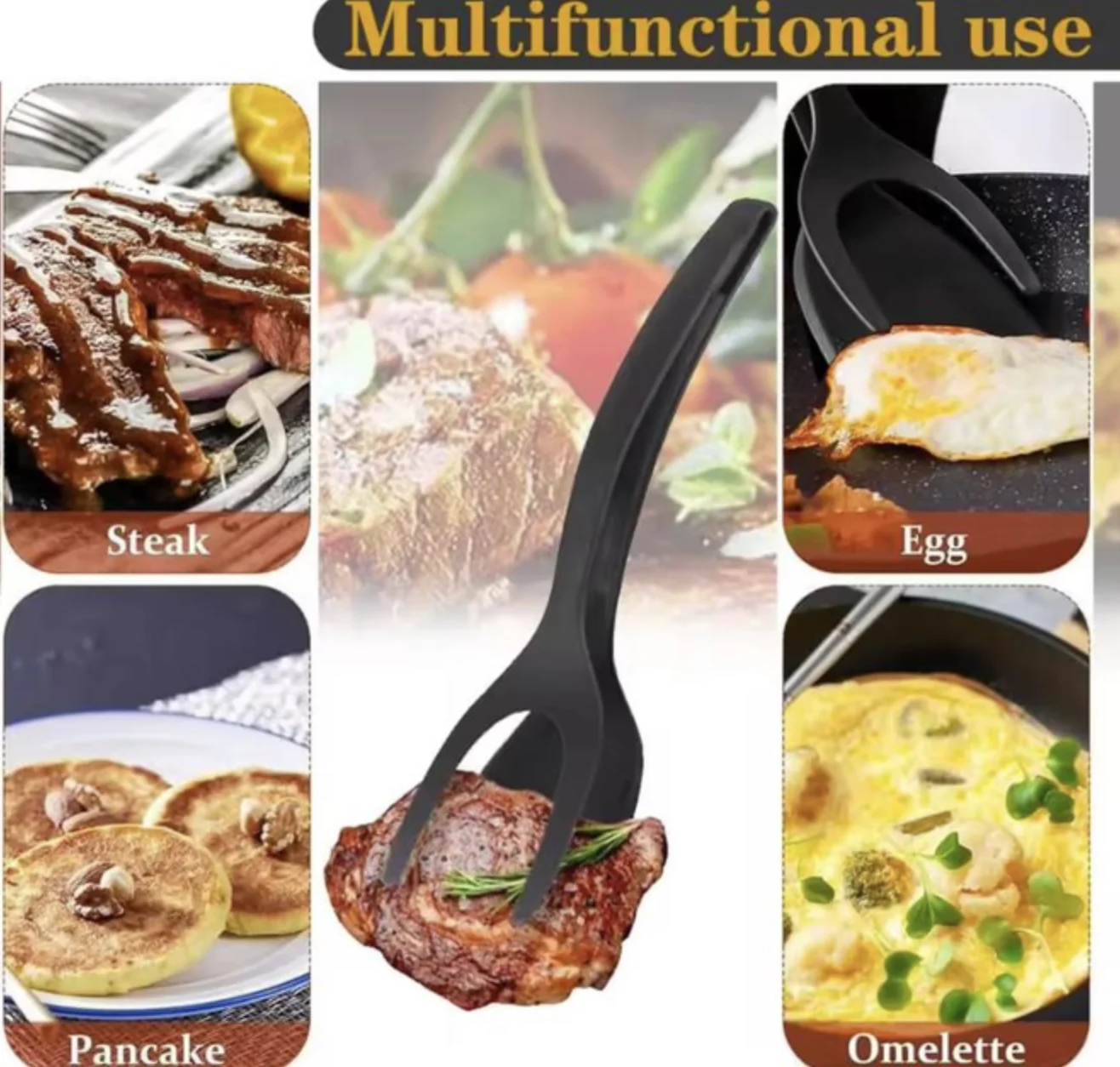 Універсальні кухонні щипці-лопатка термостійкі 1 шт Чорний, фото №3 Універсальні кухонні щипці-лопатка термостійкі 1 шт Чорний, фото №3