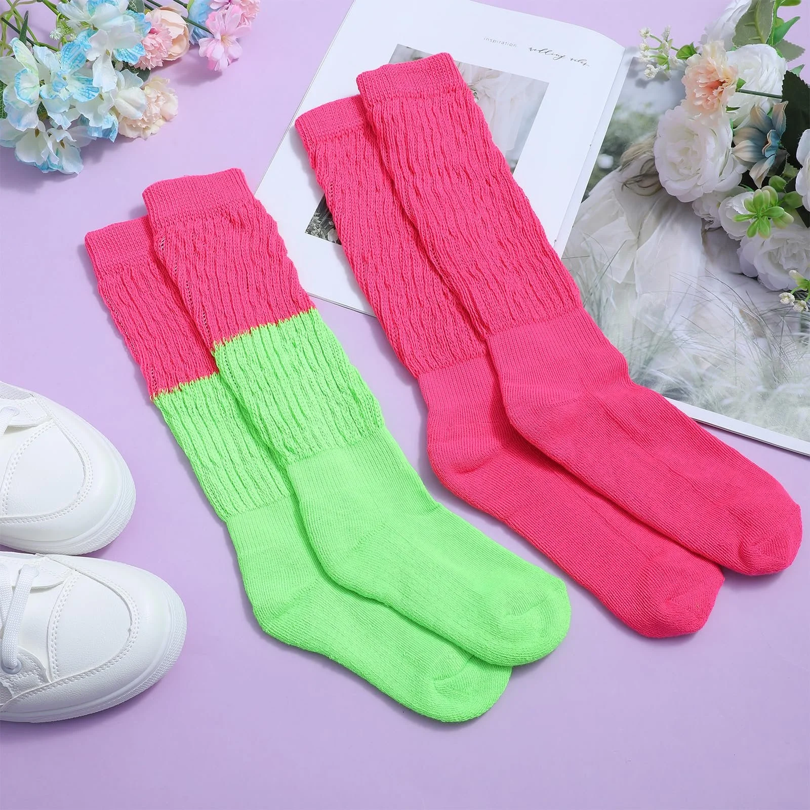 Пара неонових шкарпеток, подовжені вільні шкарпетки, фото №7