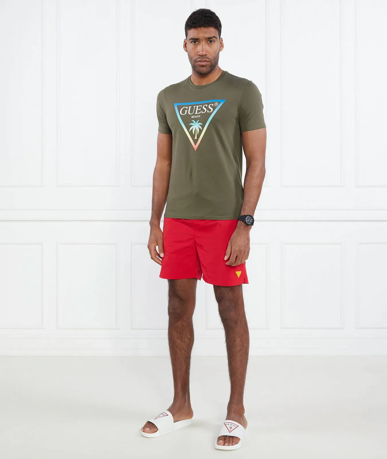 Чоловіча футболка Guess - Basic Logo Triangle Tee (SS CN BASIC LOGO TRIANGLE) Оливковий - M, фото №2