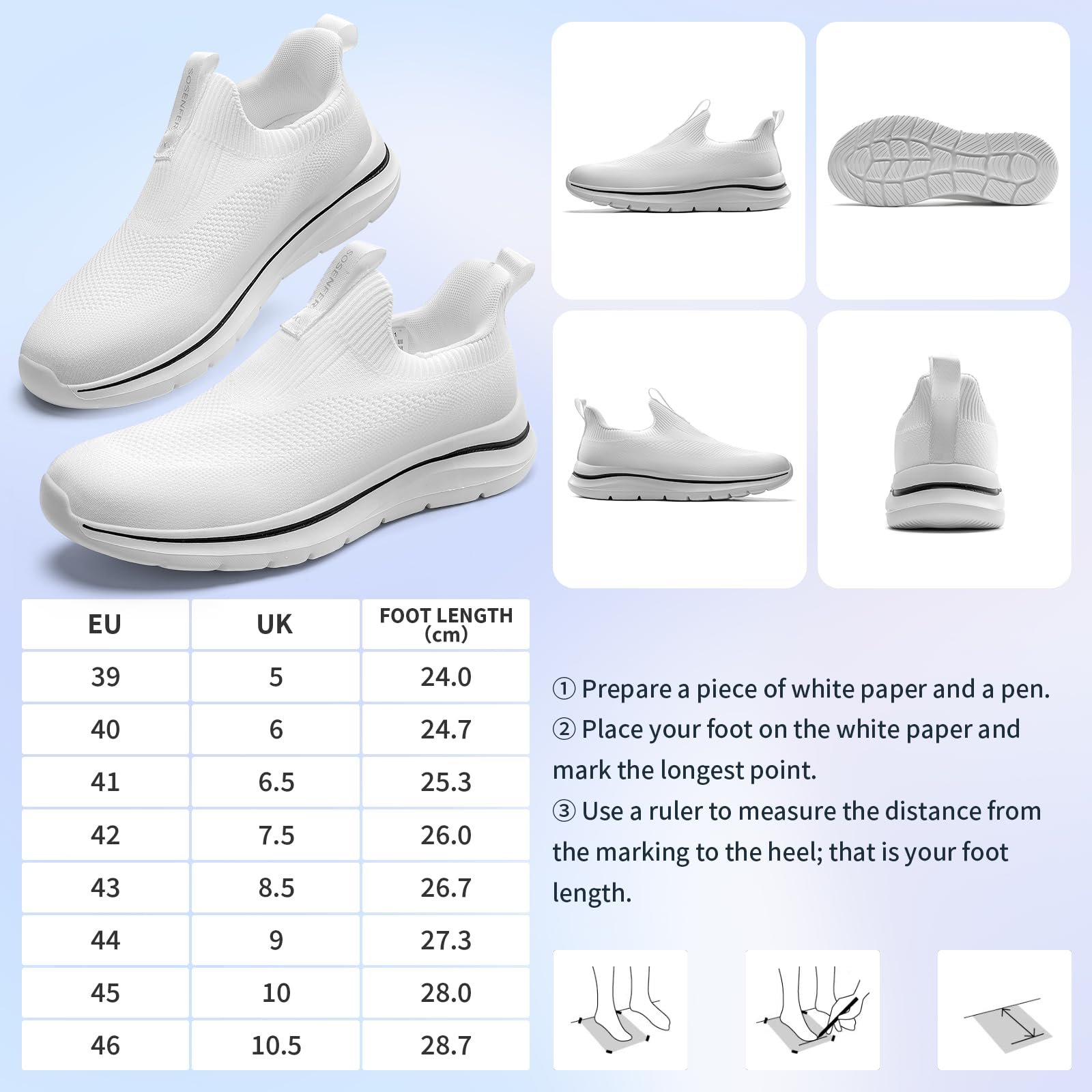 Кроссовки Sosenfer Без шнурков Дышащие Мужские Удобные Повседневные Спортивные Легкие Кроссовки для спортзала и ходьбы для мужчин, фото №5