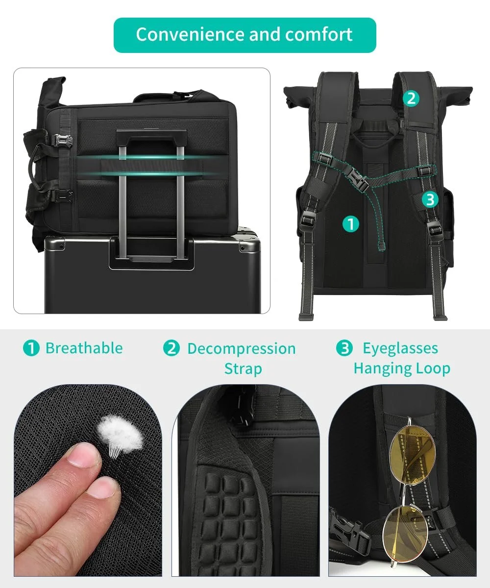 Рюкзак Rolltop 42L 17.3 дюйма водонепроницаемый черный, фото №5
