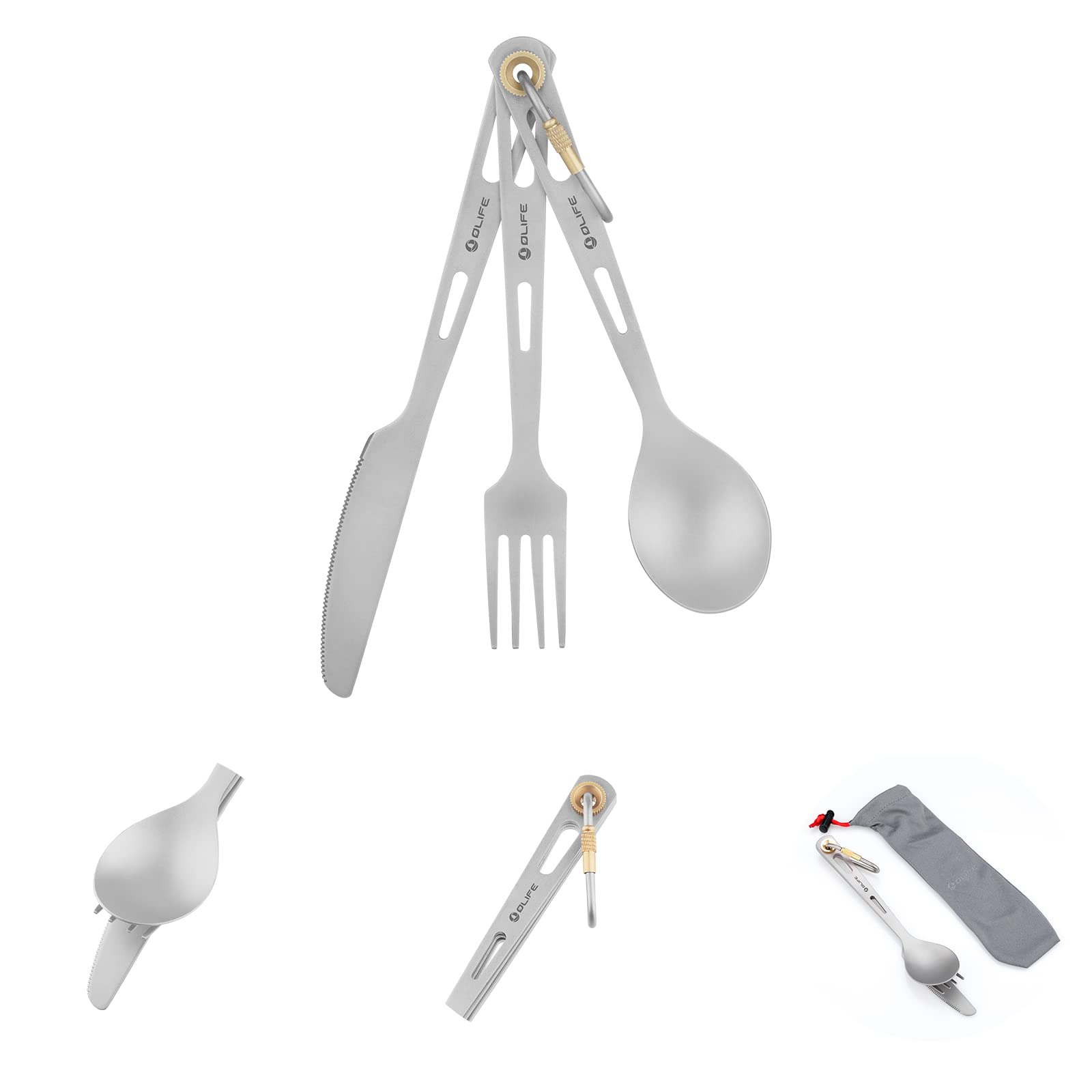 Столовый набор OLIFE Titanium Ultralight 3-Piece Titanium с чехлом, фото №1