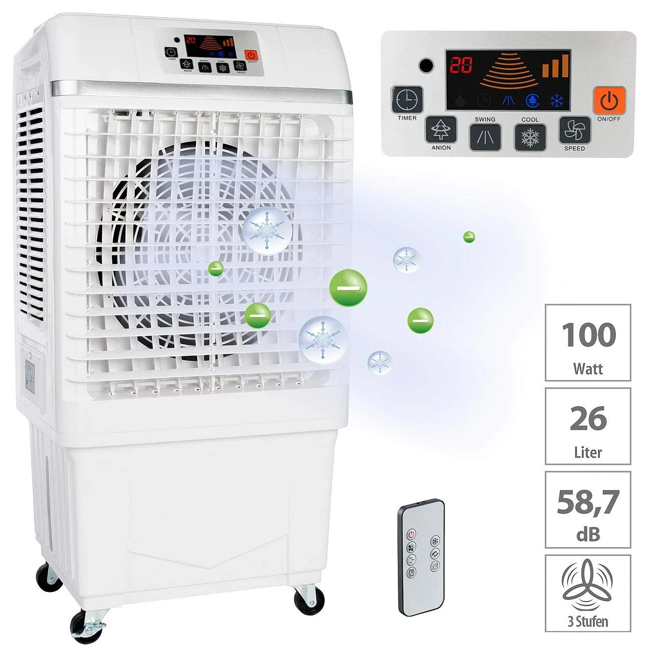 Мобильный охладитель воздуха и увлажнитель Sichler Haushaltsgeräte LW-620 2-в-1 26 л 100 Вт 25 м² с ионизатором, фото №3