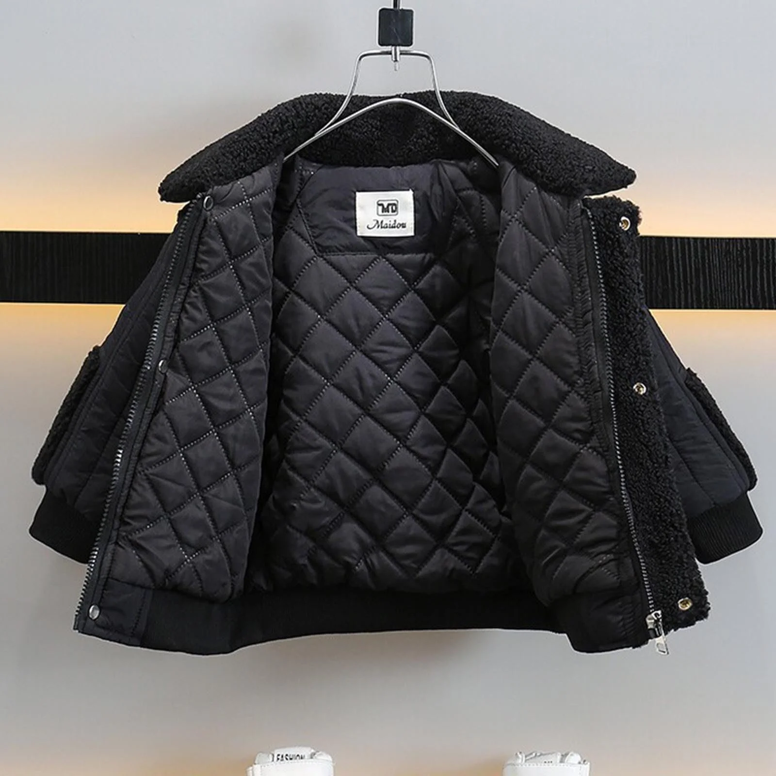 Пальто для мальчиков Однотонное Пальто из овчины Хлопковая Куртка Утепленная Теплый Верх с лацканами на молнии Карман Длинный рукав Без капюшона Повседневная Куртка Детская куртка для улицы (4-14 лет), фото №3