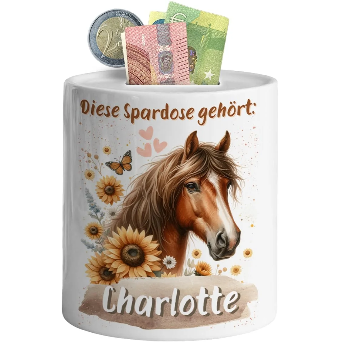 Скарбничка Horse Money Box керамічна біла персоналізована з конем, фото №2