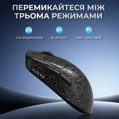 Мышка Ajazz AJ199 MAX Carbon fiber Wireless/Bluetooth/USB Black (AJ199-MAX-B), фото №7 Мышка Ajazz AJ199 MAX Carbon fiber Wireless/Bluetooth/USB Black (AJ199-MAX-B), фото №7