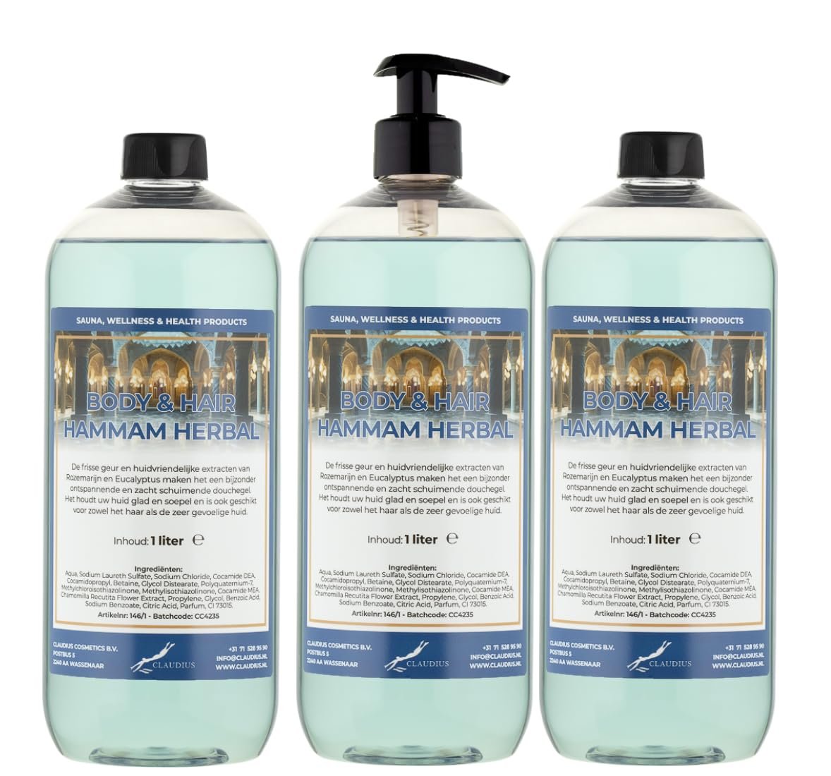 Гель для душу та шампунь Body & Hair Hammam Herbal 1 л 3 шт. Прозорий, фото №1