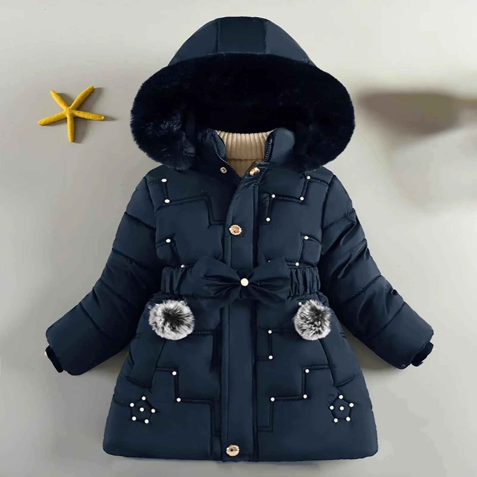 Зимняя куртка Generisch с меховым капюшоном, теплое длинное детское пальто, уличная парка, стеганая куртка, детское пальто, детские куртки, зимняя парка, пуховик, уличная одежда, фото №3