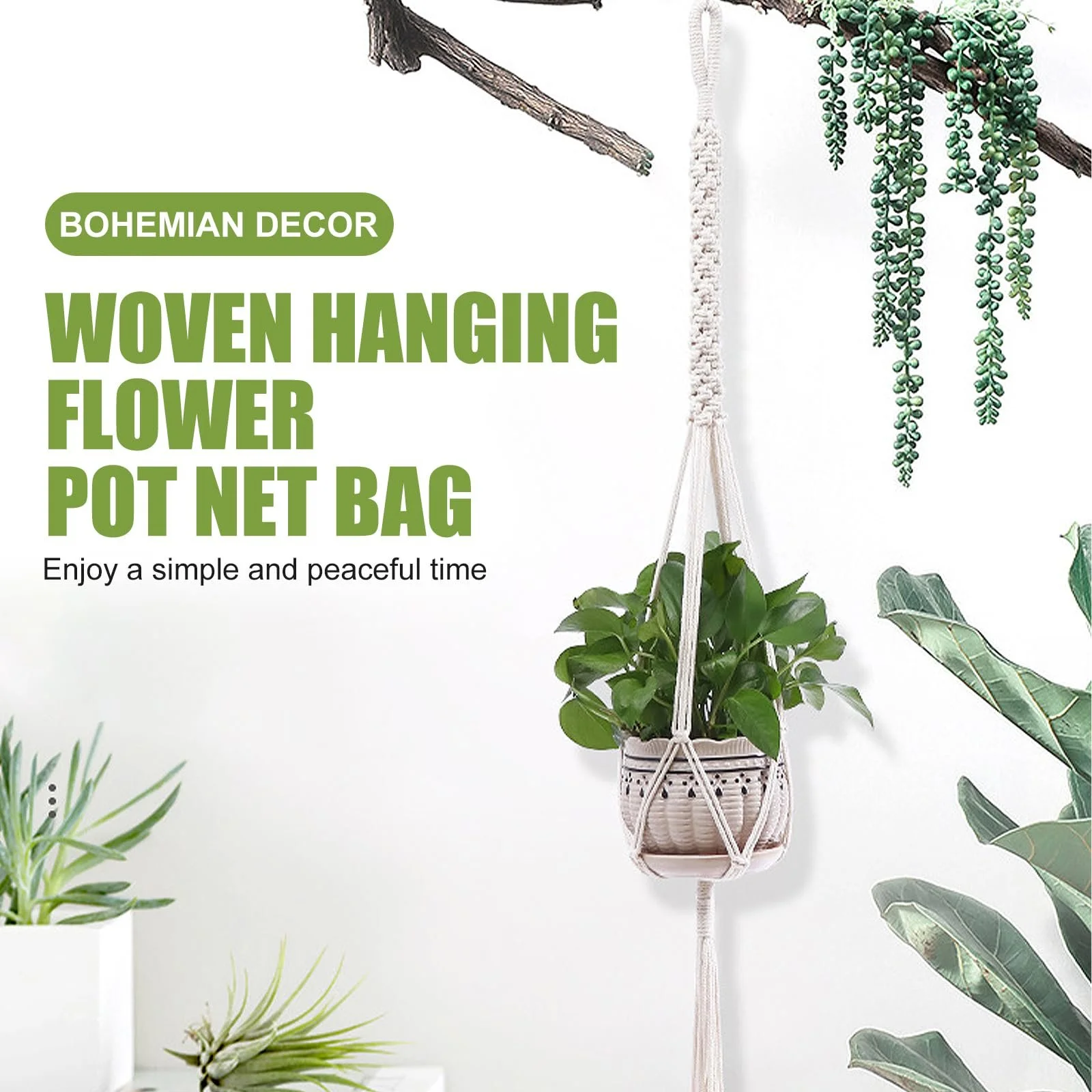 Набір підвісних кашпо макраме Boho 105 см 3 шт., фото №3 Набір підвісних кашпо макраме Boho 105 см 3 шт., фото №3