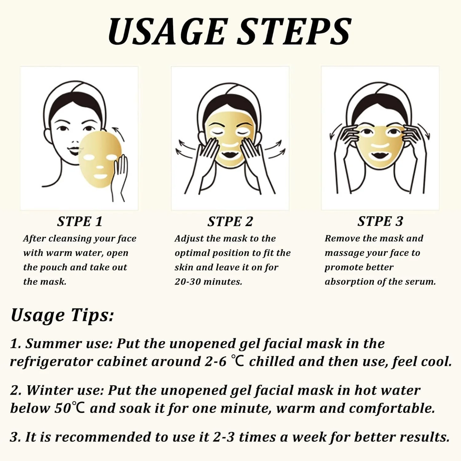 Гель-маска для обличчя 24K Gold Collagen, набір натуральних зволожуючих масок для обличчя (5 шт. в упаковці), фото №7