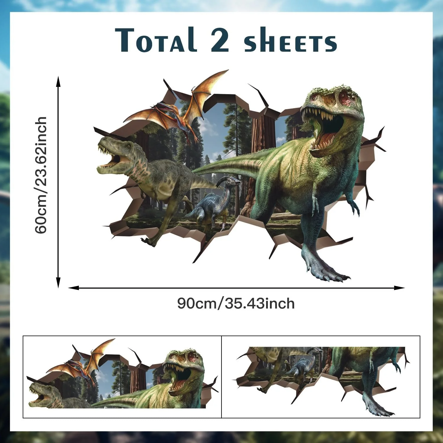 Наклейка на стіну HPNIUB 3D Dinosaur 90 x 60 cm, фото №2