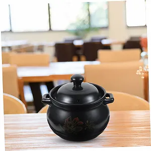 Горшок Ciieeo керамический с ручкой и цветочным узором для супа и тушения бытовой synthetic.ua - Фото 1