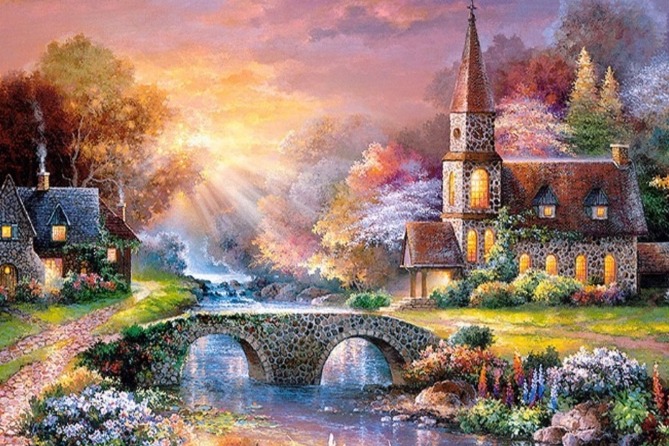 TN483 Набір діамантової мозаїки на підрамнику Казковий будиночок, фото №1 TN483 Набір діамантової мозаїки на підрамнику Казковий будиночок, фото №1