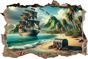 Наклейка на стіну DW000215 Піратський корабель Пляж Коричневий камінь 150 см x 100 см - Фото 1