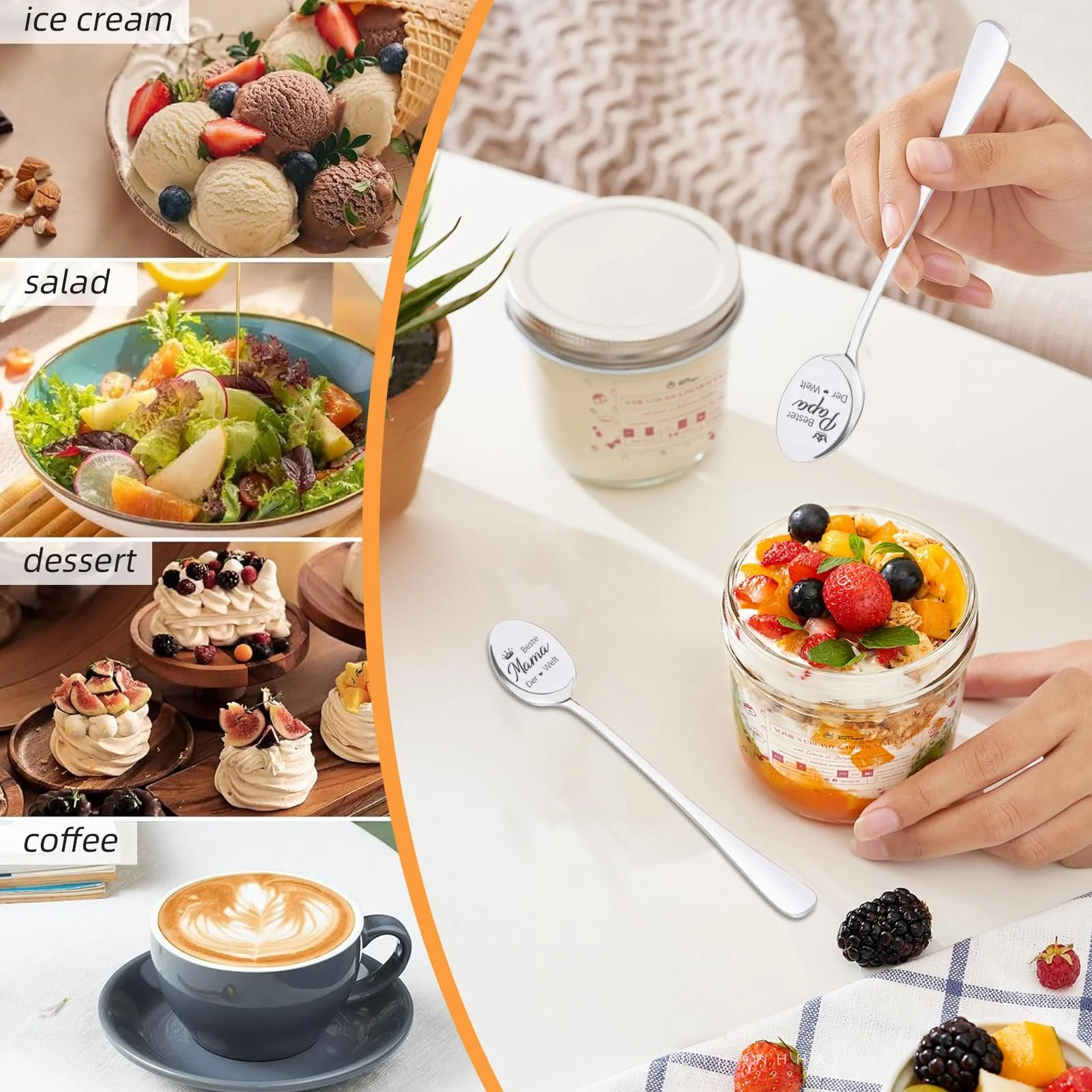 Ложка кавова з гравіюванням Bester Mama und Papa der Welt, нержавіюча сталь, набір 2 шт., фото №3