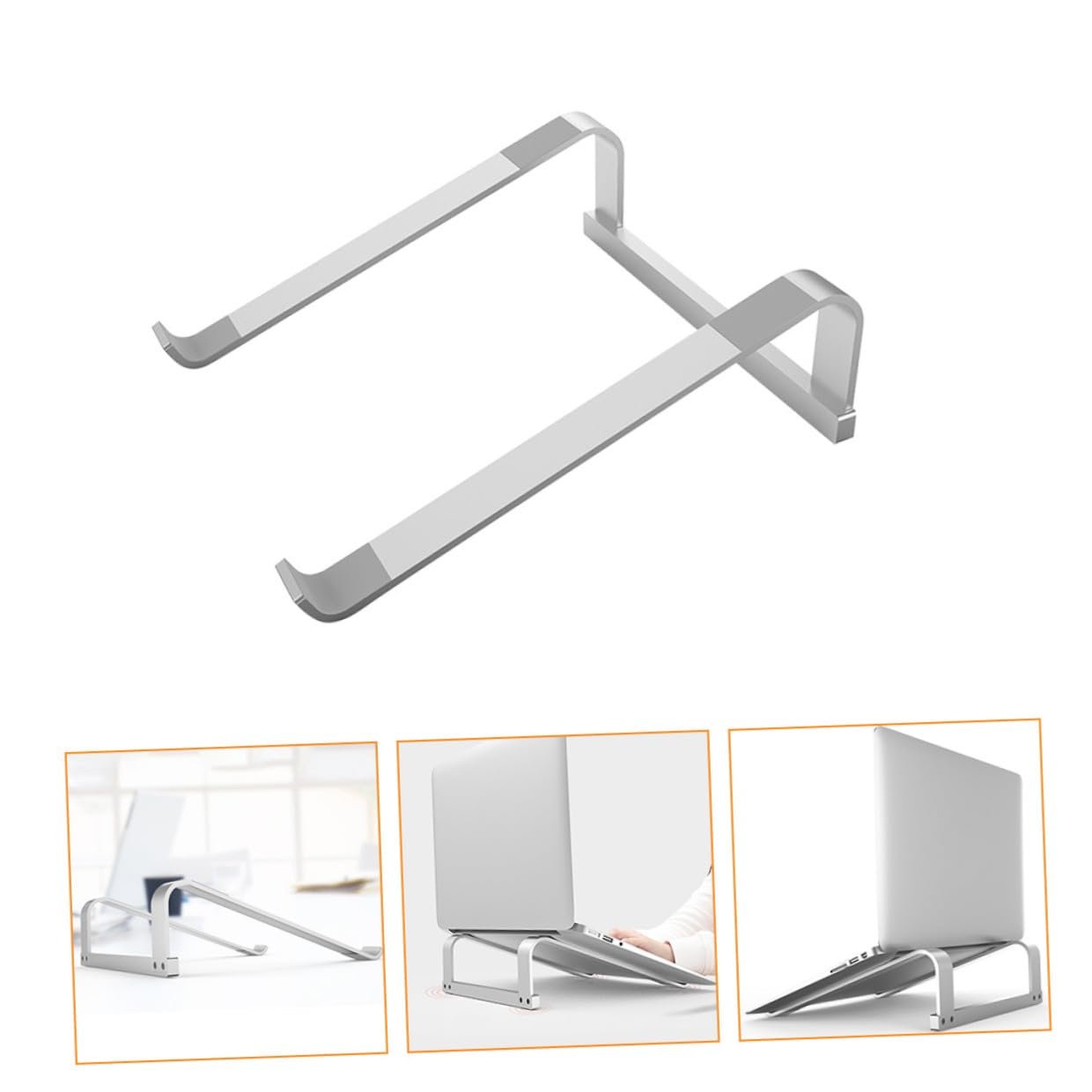 Портативная Подставка для ноутбука алюминиевая Эргономичная Поднятая Компьютерная Подставка с функцией охлаждения Вентилируемая База для ноутбука Совместима с ноутбуками и планшетами Серебристая, фото №2
