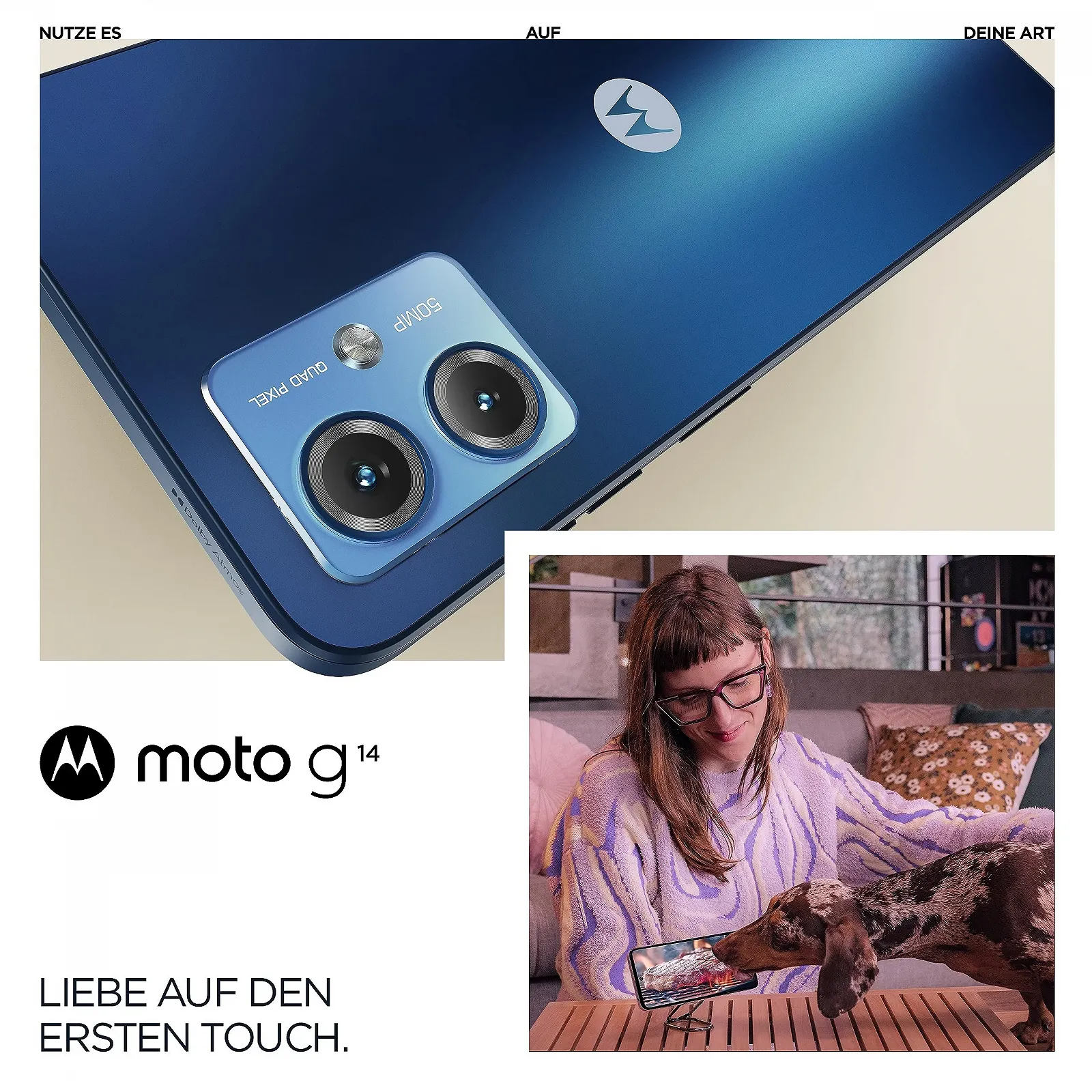 Смартфон Motorola Moto g14 6.5 дюйма FHD+ 4/128 GB 50 MP 5000 mAh Android 13 Sky Blue із захисним чохлом, фото №2