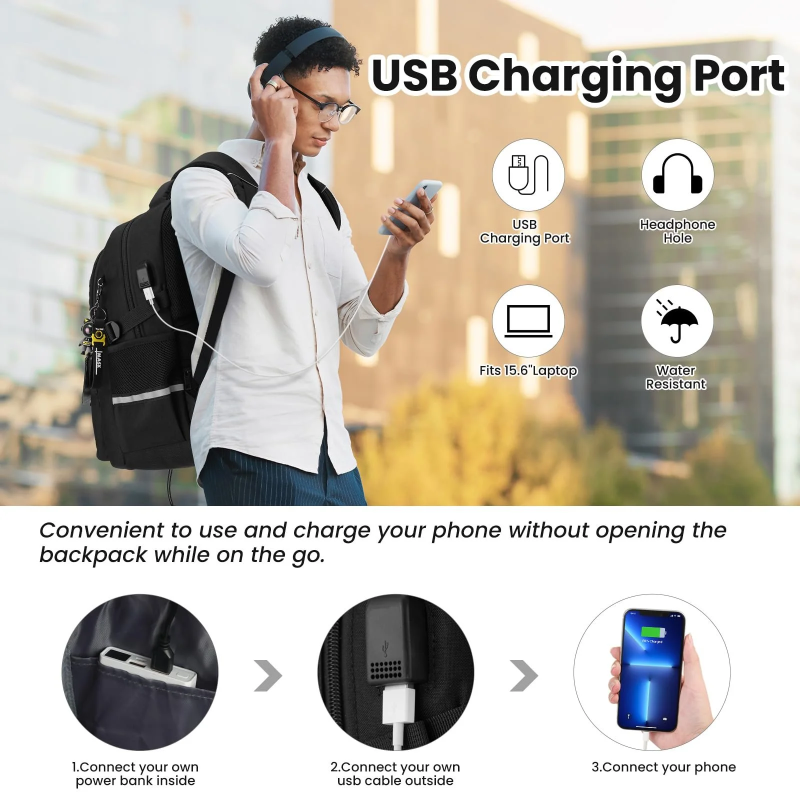 Рюкзак для ноутбука YAMTION USB шкільний для підлітків, фото №6 Рюкзак для ноутбука YAMTION USB шкільний для підлітків, фото №6