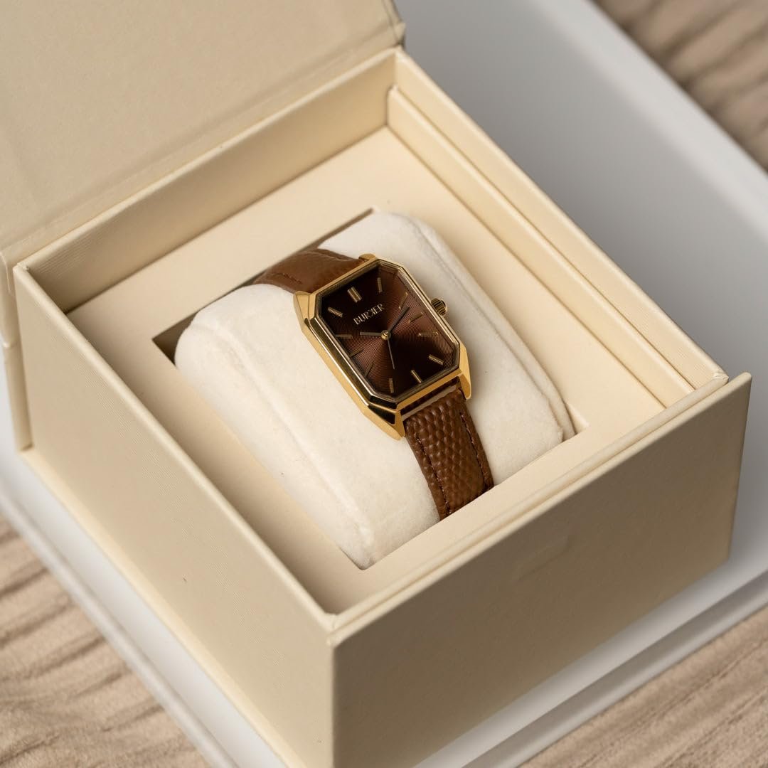 Женские часы BURKER Ruby Petite круглые классические аналоговые водонепроницаемые 3 ATM, золотисто-коричневые, 28 мм, фото №6