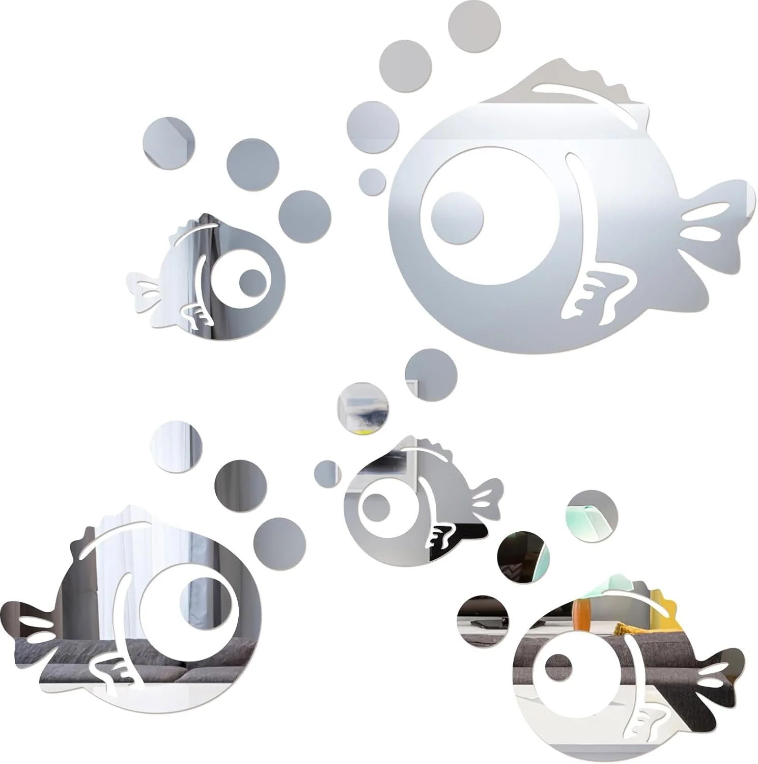 Дзеркальна наклейка Fish and Bubbles 3D акрилова 30 шт, фото №1