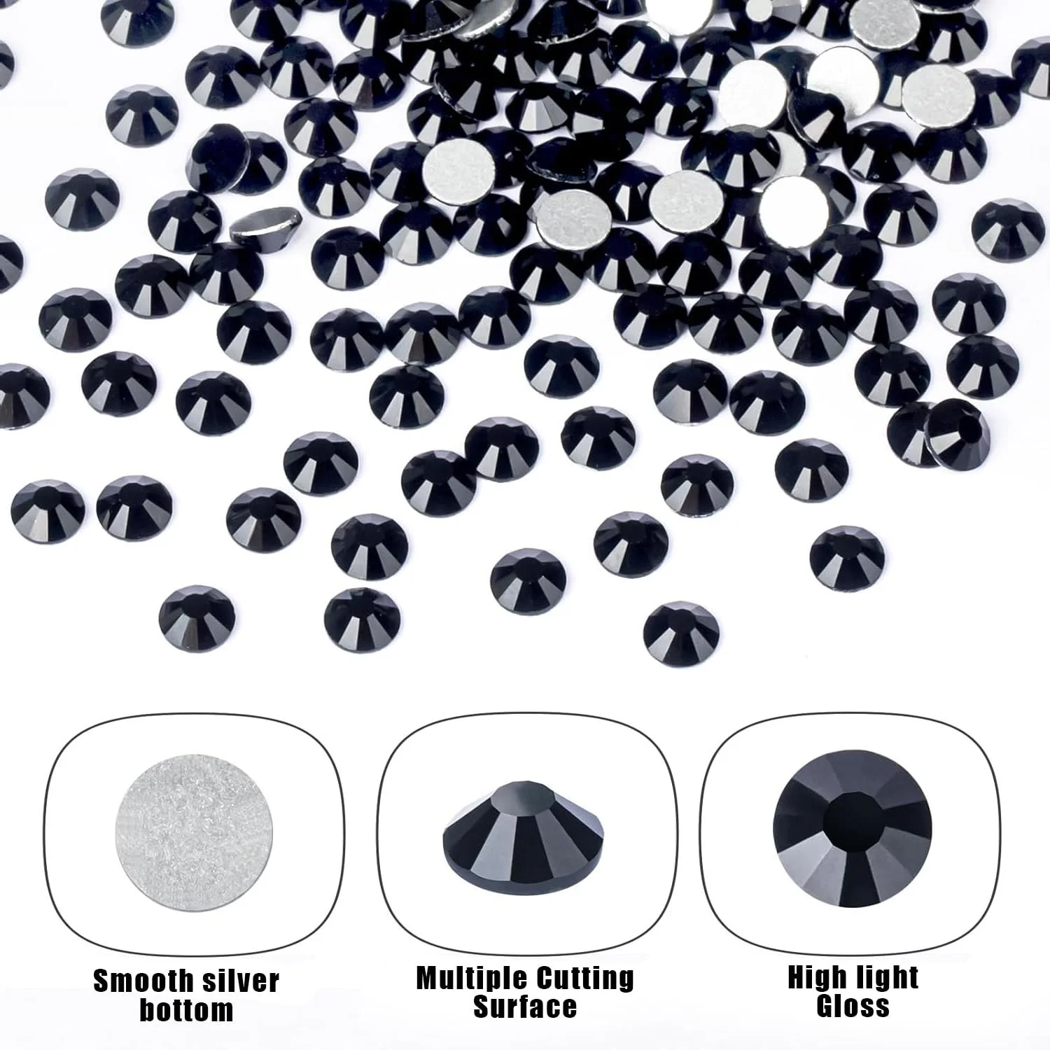 Стрази круглі Чорний SS6/2,0–2,1 мм, 1440 шт, фото №2