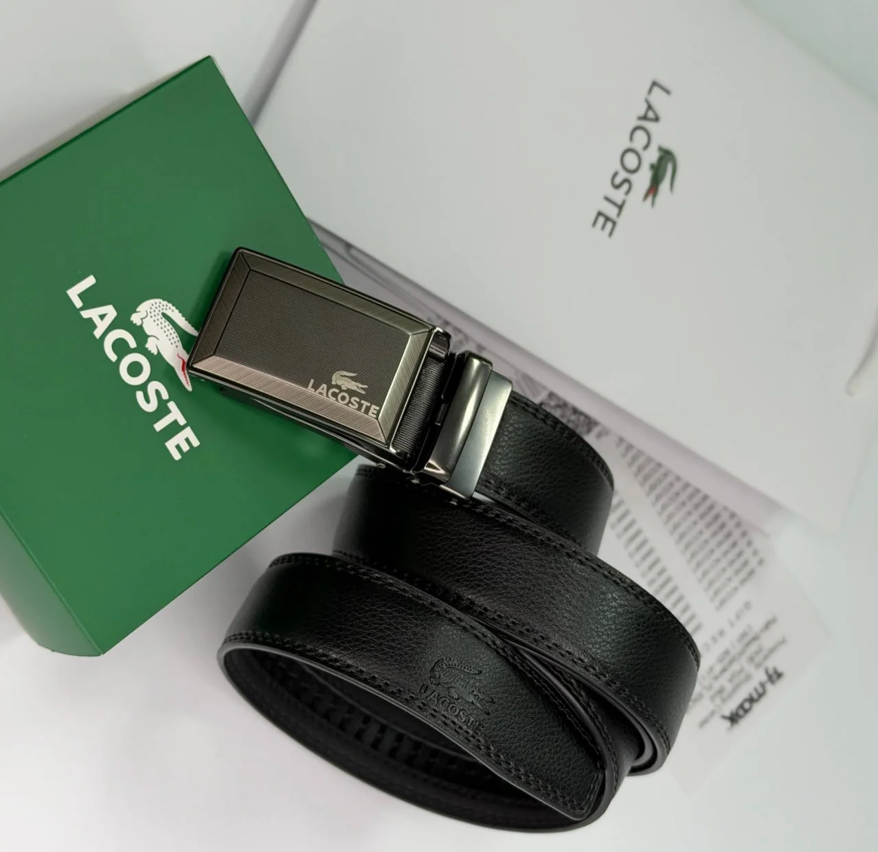Чоловічий шкіряний ремінь Lacoste, Чорний, фото №3