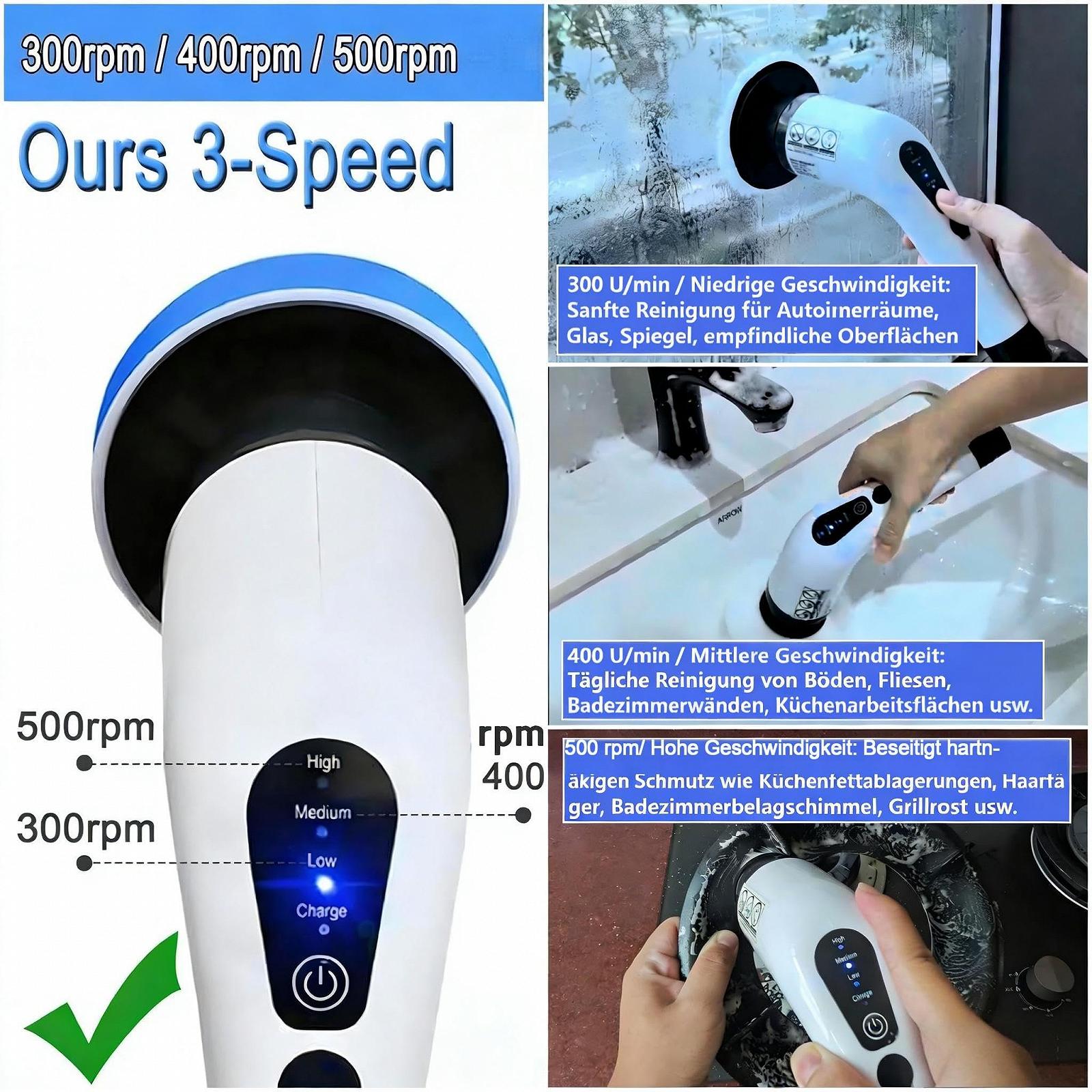 Электрическая щетка для чистки 8 in 1 аккумуляторная 3 скорости 300-400-500 RPM телескопическая штанга, фото №2