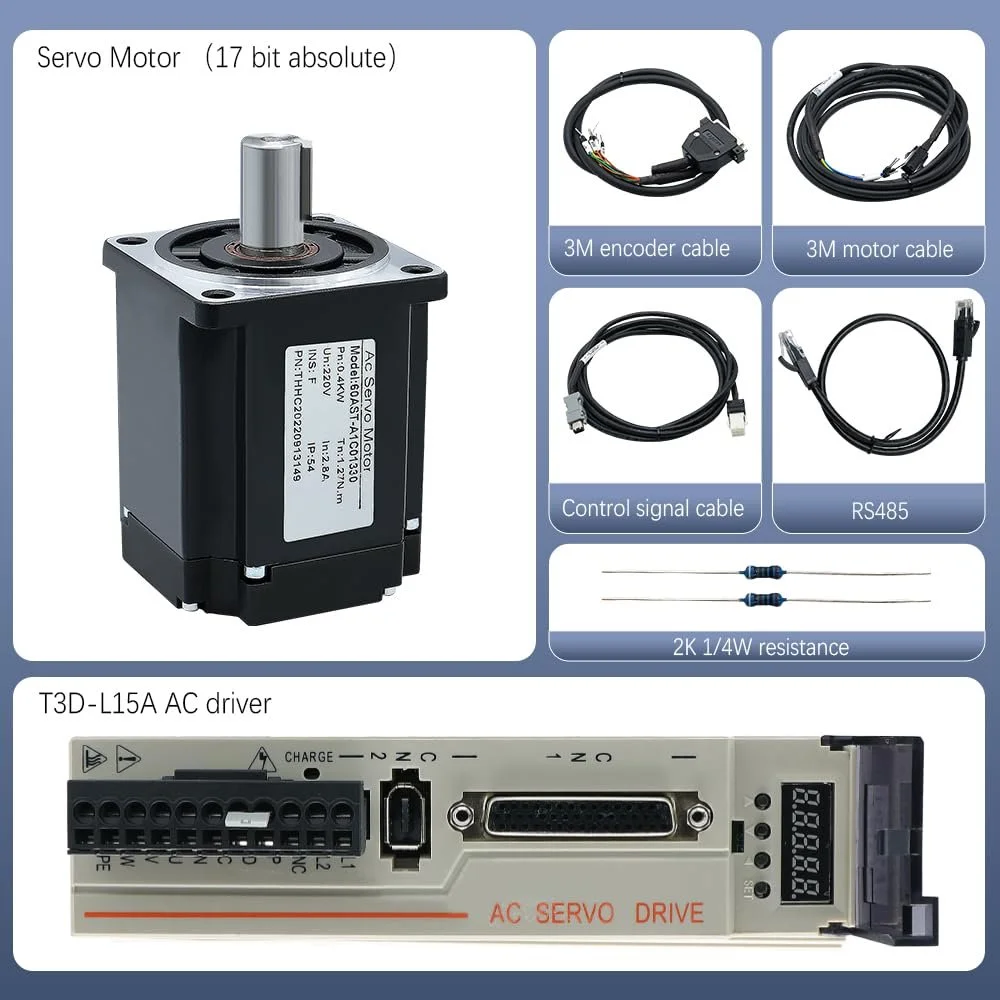 Комплект серводвигателя переменного тока и драйвера HLTNC T3D-L20A-RABF/80AST-A1C02430 / 750 Вт / 3000 об/мин / 2,39 Нм / Черный-Серый, фото №2