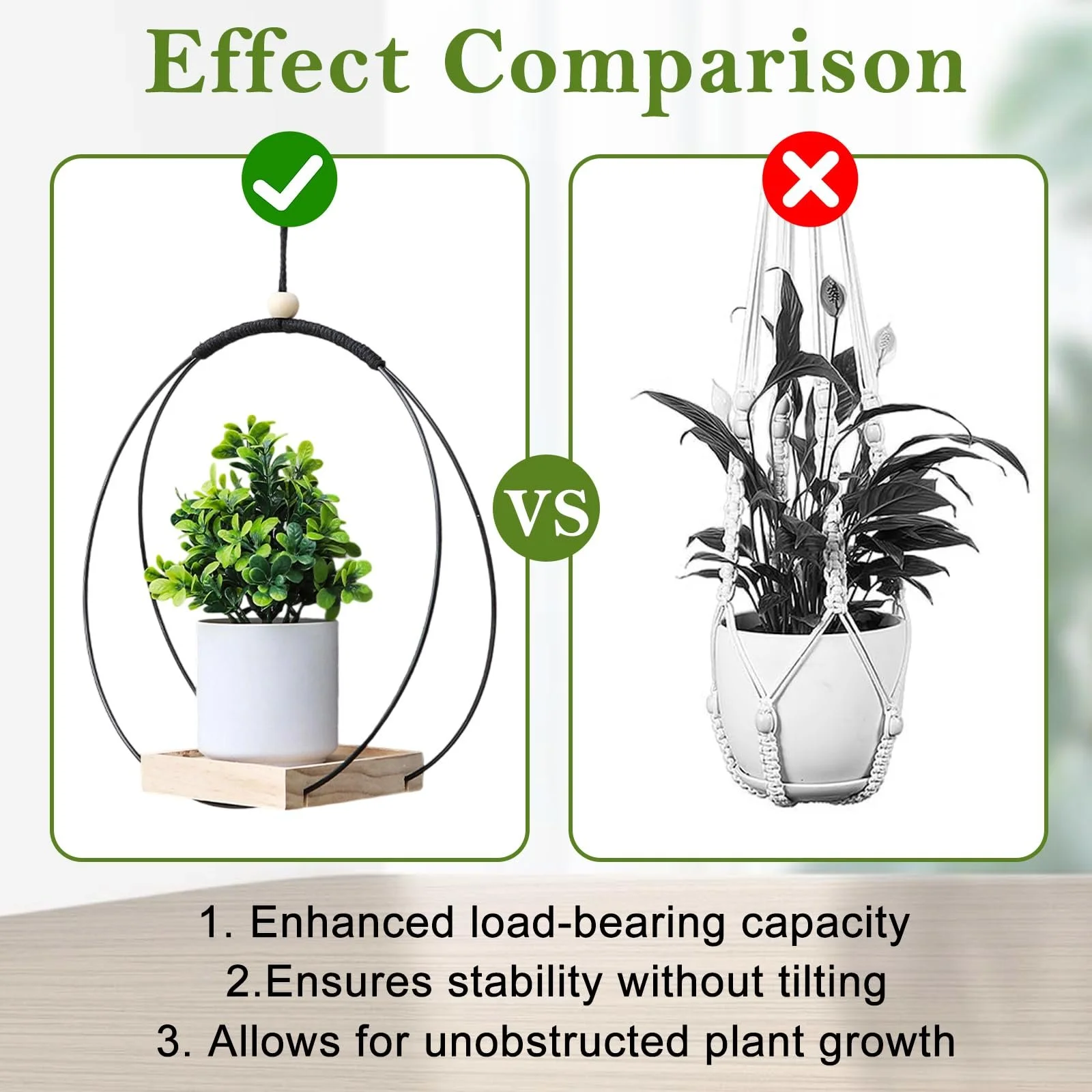 Підвісний квітковий горщик 30 x 30 см з дерев'яною основою та гачком Чорний, фото №4 Підвісний квітковий горщик 30 x 30 см з дерев'яною основою та гачком Чорний, фото №4