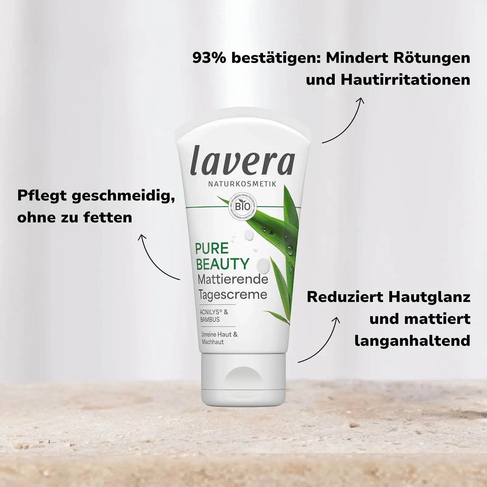 Матуючий денний крем lavera Pure Beauty з Acnilys та бамбуком 50 мл, фото №3