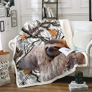 Одеяло Tbrand Ленивец 150 x 200 см Лесной Ботанический Рисунок Мультяшный Коричневый Ленивец Мягкое Одеяло Зеленые Листья Ветки Деревьев Декор Фланелевое Флисовое Одеяло для Дивана - Фото 1