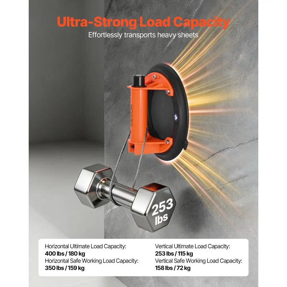 Вакуумна присоска для плитки та скла VEVOR GPS-1 / 203мм -2шт / Чорний - помаранчевий, фото №3