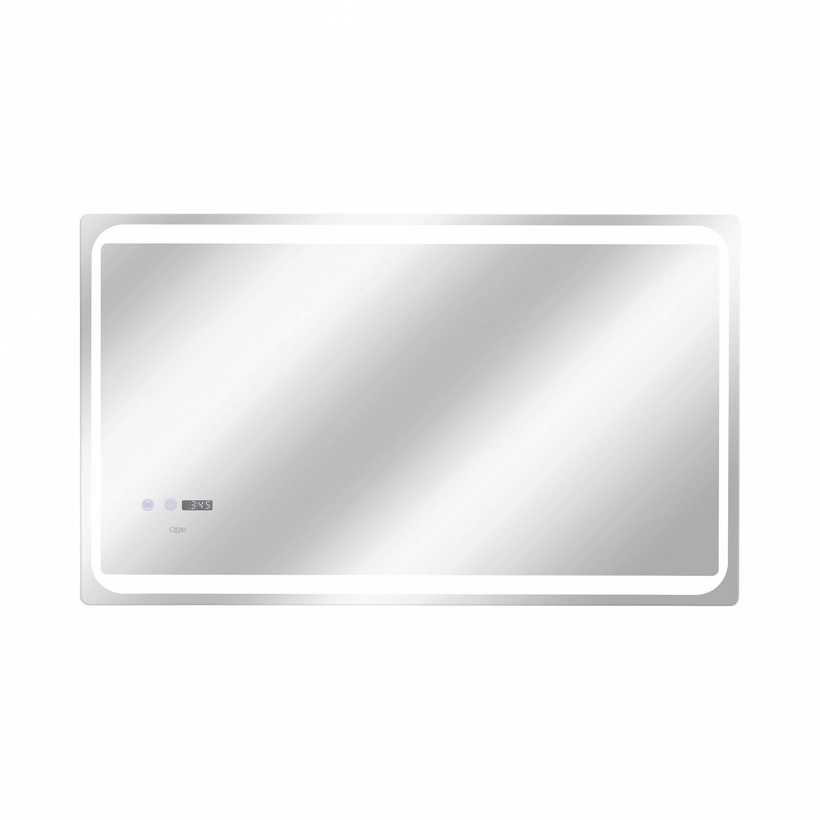 Дзеркало у ванну з підсвіткою антизапотіванням годинником Qtap Mideya 100х60 см QT2078NCF10060W, фото №3