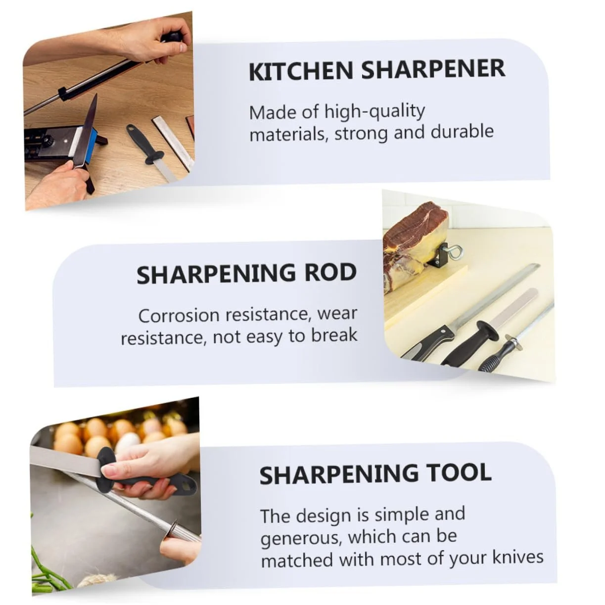 Точило мусат двухстороннее для кухонных ножей и ножниц с кольцом для подвешивания, фото №8