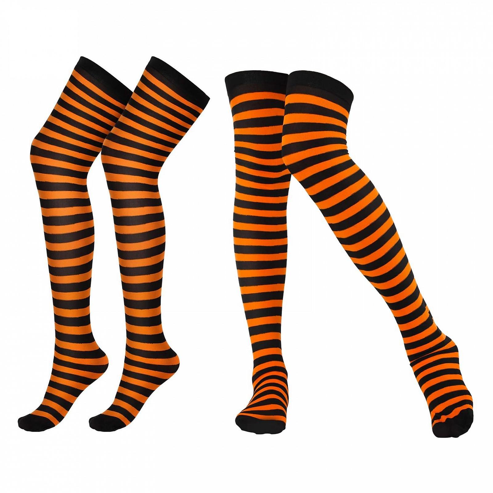 2 пары гольфов выше колен на Хэллоуин, женские длинные полосатые носки, гольфы выше колен, гольфы до колен, женские очень длинные носки, высокие носки для сапог для женщин и девушек, фото №1