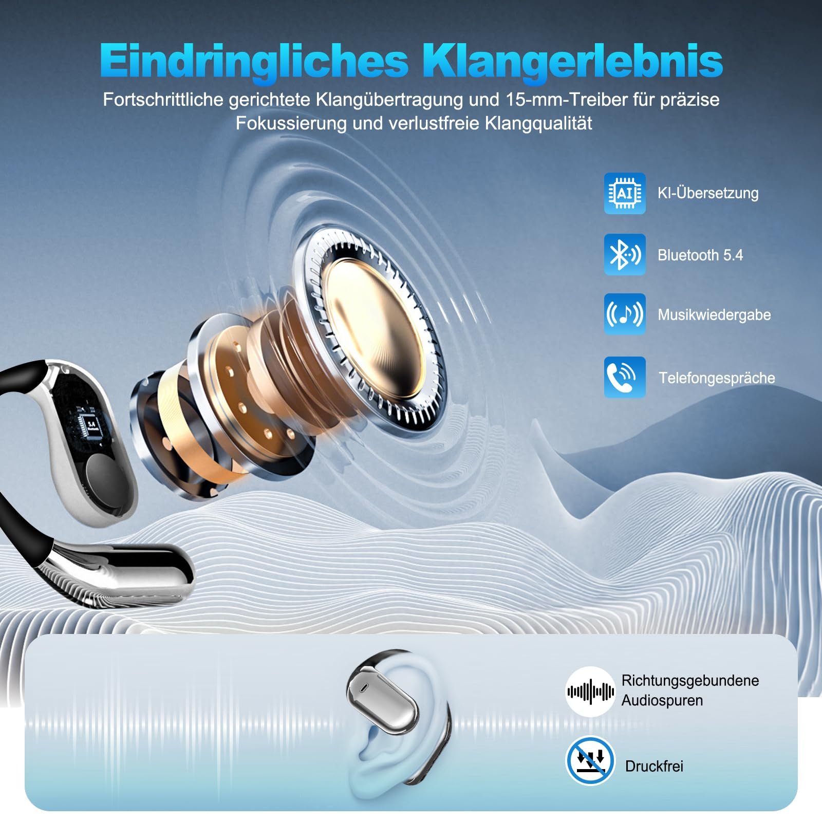 Навушники для перекладу Ki з сенсорним LCD екраном, фото №4 Навушники для перекладу Ki з сенсорним LCD екраном, фото №4