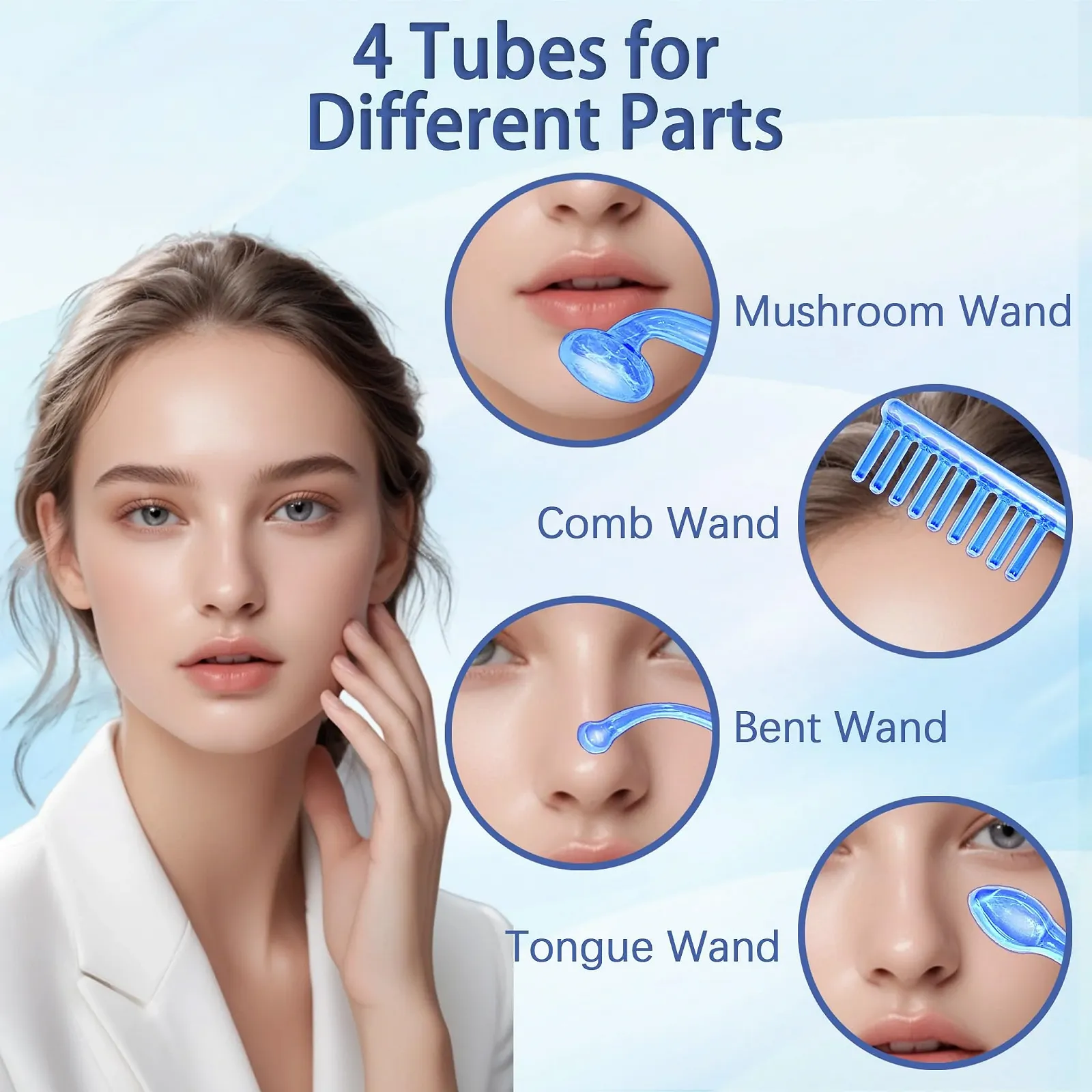 Портативний апарат дарсонваль High Frequency Stick Face з 4 насадками Blue, фото №2