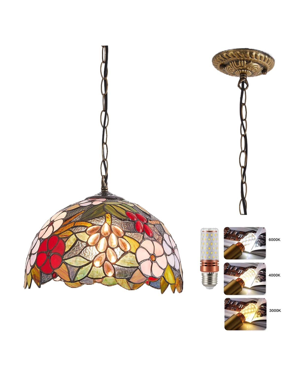 Настольная лампа Tiffany Роза витражное стекло вилка EU переключатель 12 дюймов, фото №5