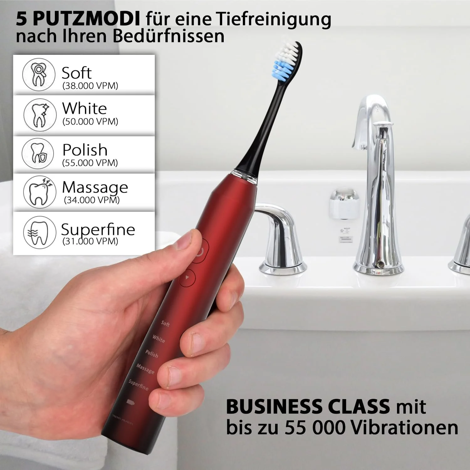 Звуковая зубная щетка Tristan Auron Double Pack 55000 VPM + UV футляр Красный/Черный, фото №4