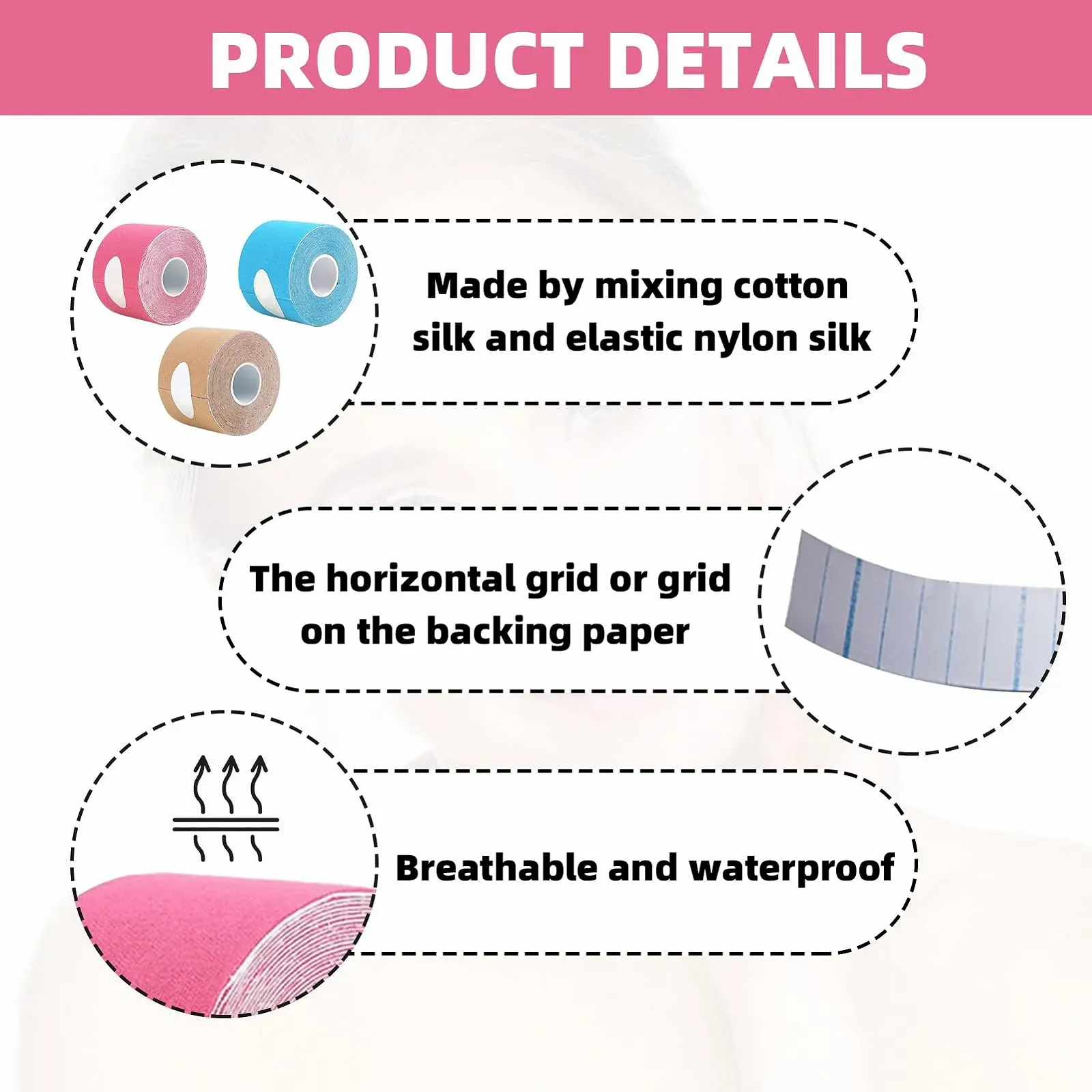 Стрічка для підтяжки обличчя HANIUTTY 2,5 см x 500 см, бежевий, тілесний, синій, фото №3