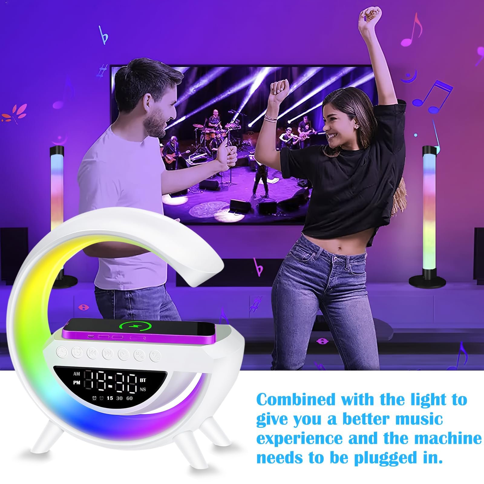 Настільна лампа LED Bedside Lamp Intelligent Light Alarm Clock 15 Вт RGB Bluetooth White, фото №5