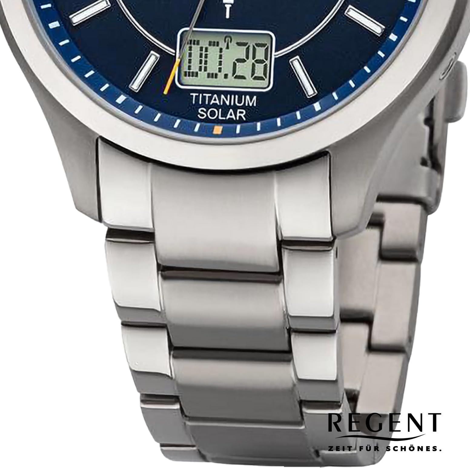 Годинник Regent BA-714 для чоловіків з сонячним живленням та радіокеруванням титан діаметр 42 мм сріблясто-блакитний браслет, фото №3