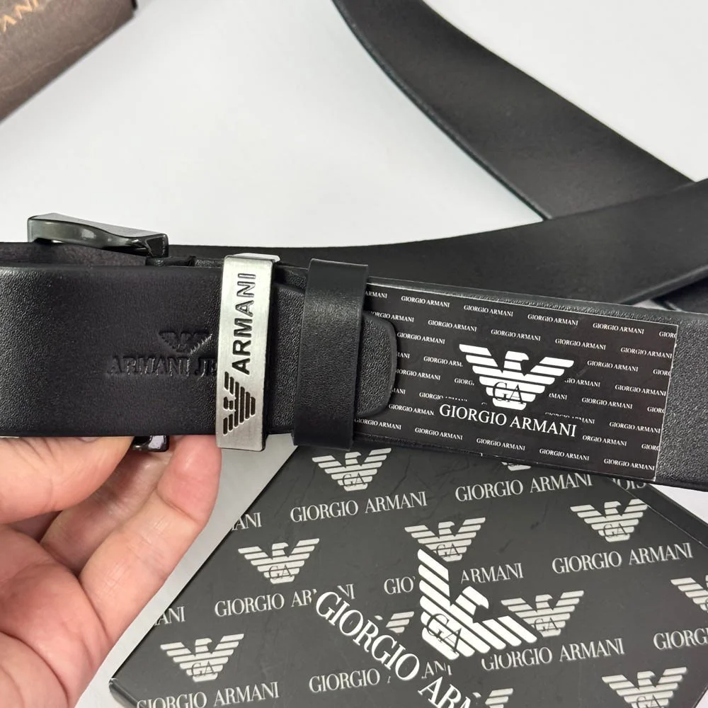 Чоловічий ремінь Armani чорний шкіряний пояс, фото №3